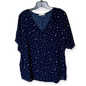 Entro Blue with White Dot Dolman Sleeve Blouse Size Large